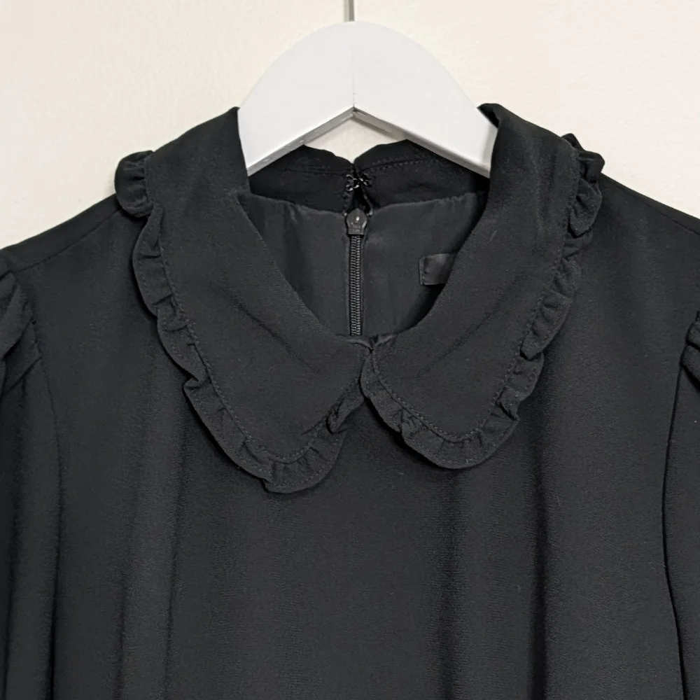 J. Crew Dress 6 Black A Line Ruffle Collared Long Sleeve
